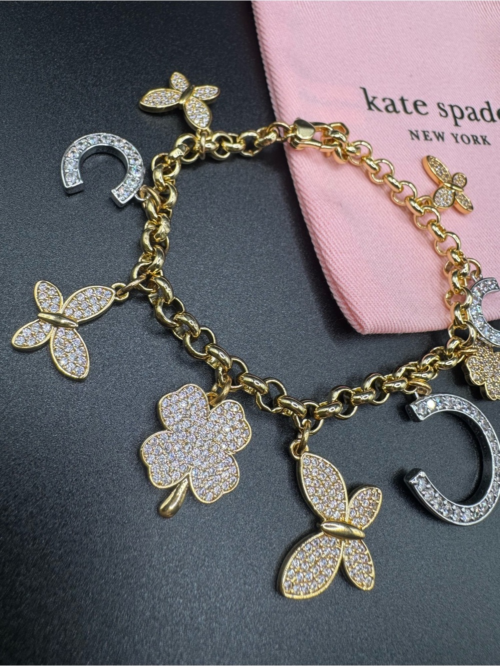 kate spade Gold & Silver Pavé Butterfly and Clover Charm Bracelet